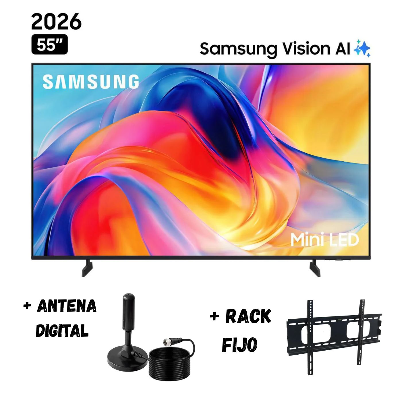 TELEVISOR SMART TV SAMSUNG 55'' MINILED UHD 4K UN55M70HAGXPE 2026 + ANT + RACK FIJO - 1