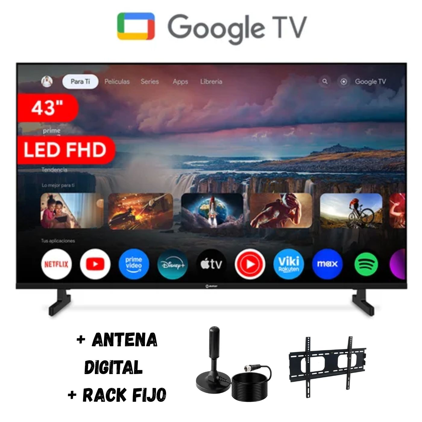 TELEVISOR SMART 43'' MIRAY LED FHD MS43-E2000GBT GOOGLETV + ANT + RACK FIJO - 1
