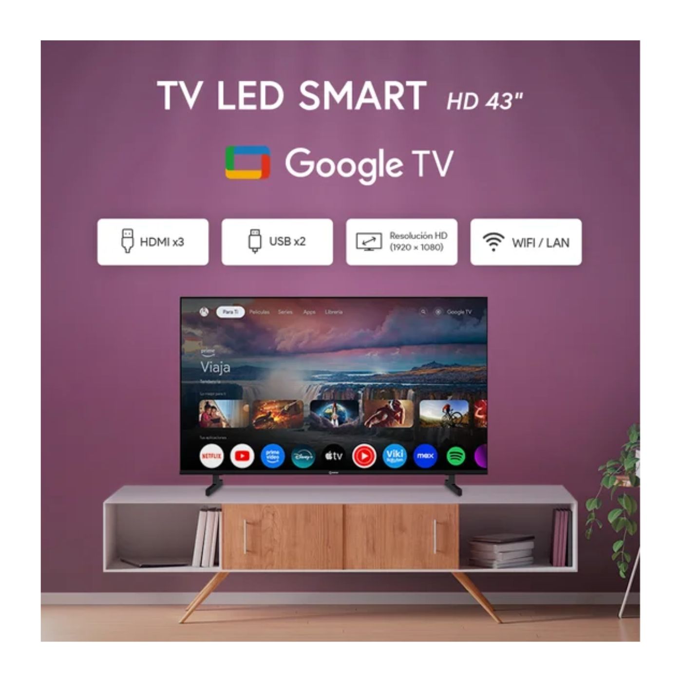 TELEVISOR SMART 43'' MIRAY LED FHD MS43-E2000GBT GOOGLETV + ANT + RACK FIJO - 2