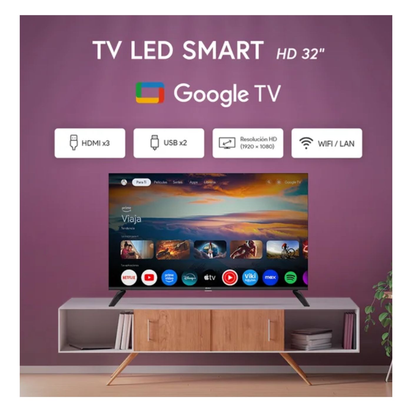 TELEVISOR SMART 32'' HD GOOGLETV MS32-E2000GBT NEGRO - 2