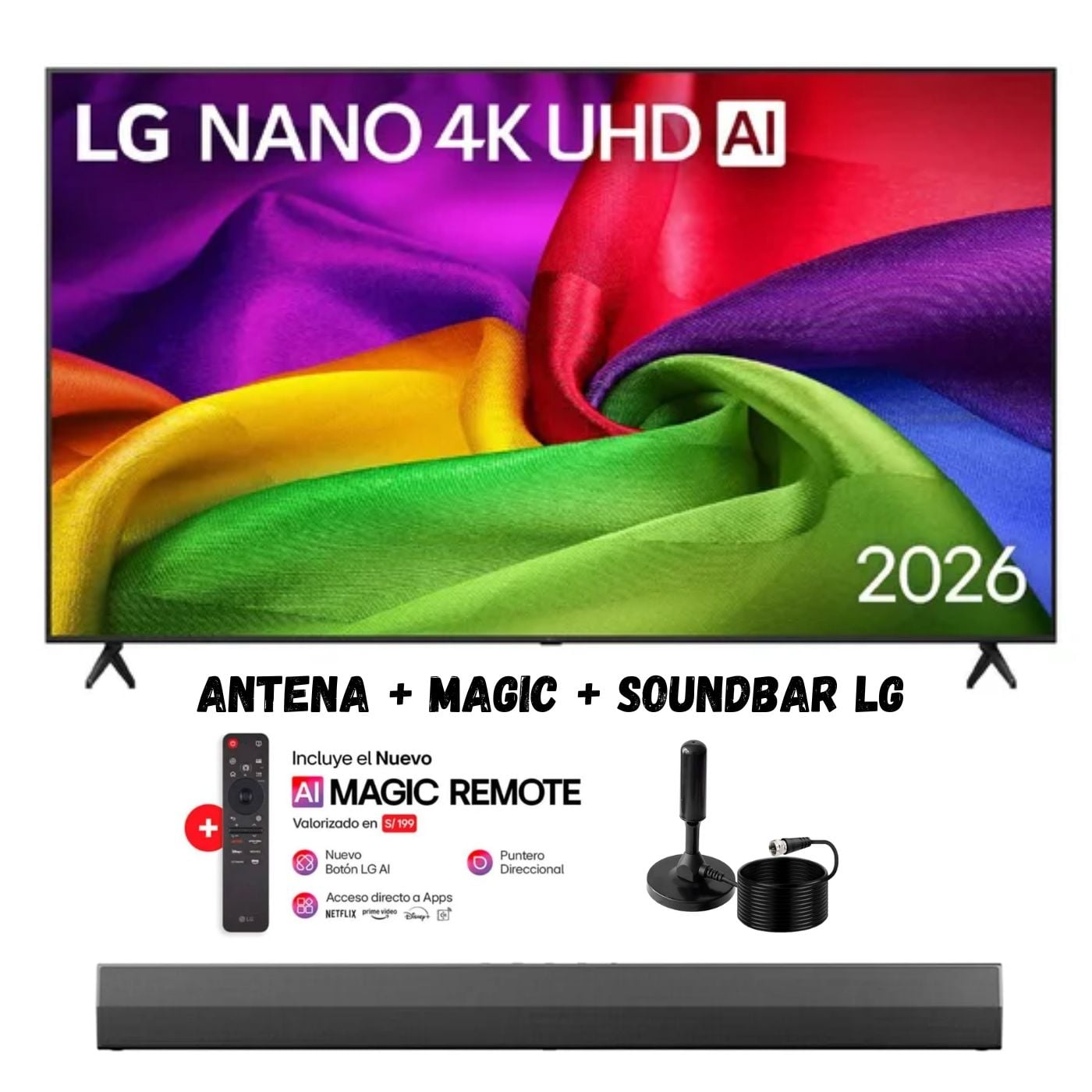 TELEVISOR SMART TV 75'' LG NANO UHD 4K WEBOS 75NU800PBSB 2026 + ANT + SOUNDBAR LG - 1