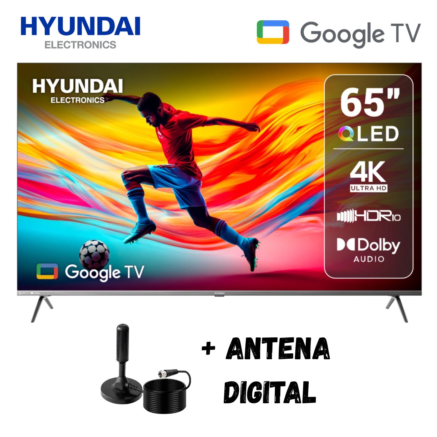 TELEVISOR SMART 65'' HYUNDAI QLED UHD 4K HYLED6513QG GOOGLETV + ANT DIGITAL - 1