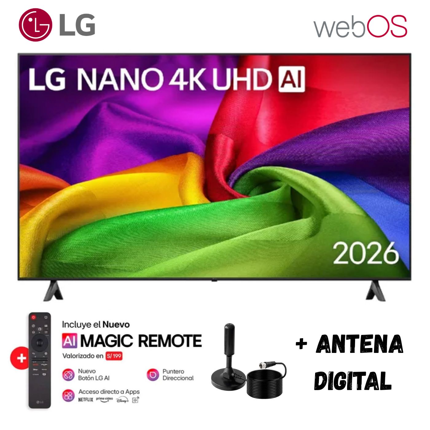 TELEVISOR SMART TV LG 65'' NANO UHD 4K WEBOS 65NU800BPSB 2026 + Antena Digital - 1