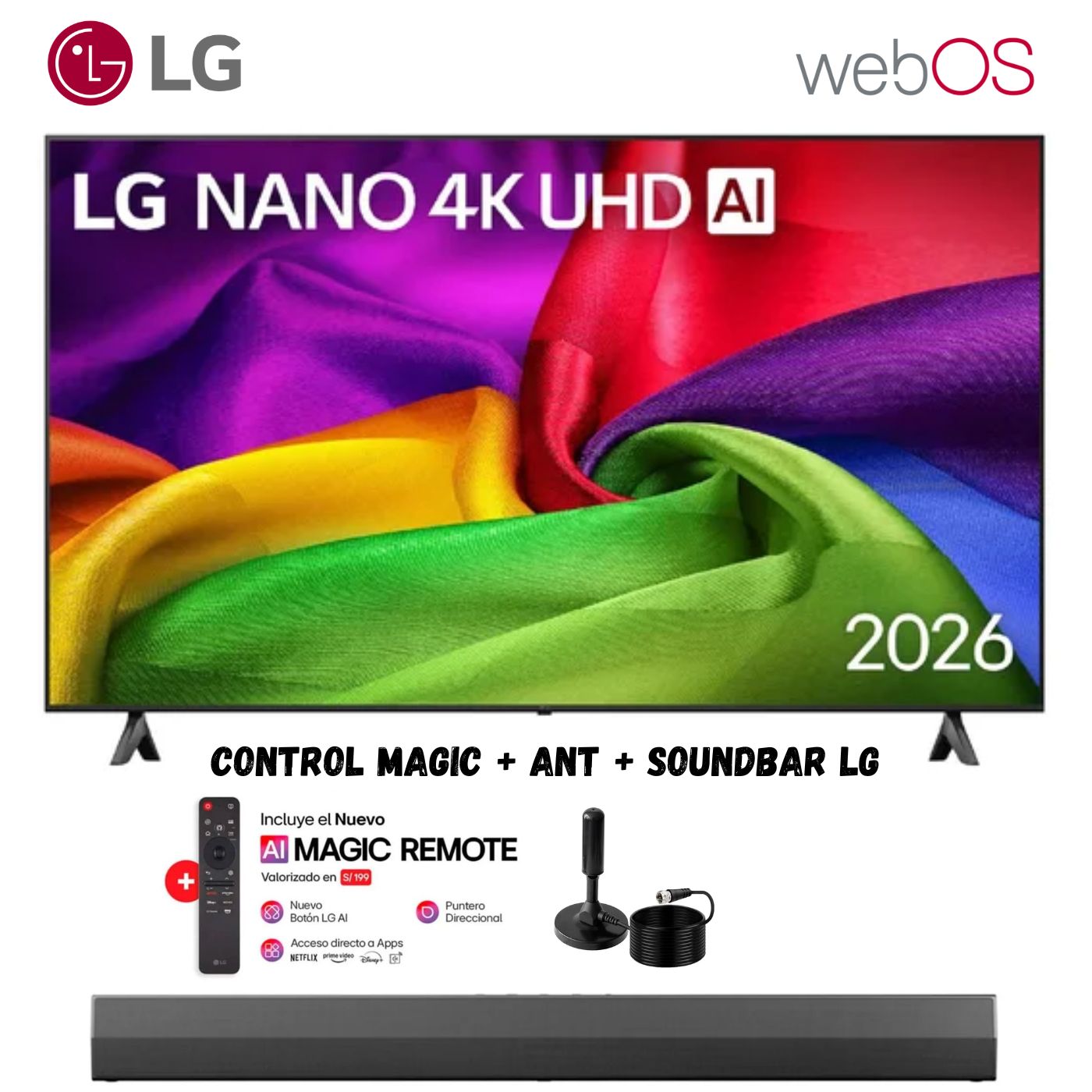 TELEVISOR SMART TV LG 65'' NANO UHD 4K WEBOS 65NU800BPSB 2026 + ANTENA + SOUNDBAR LG - 1