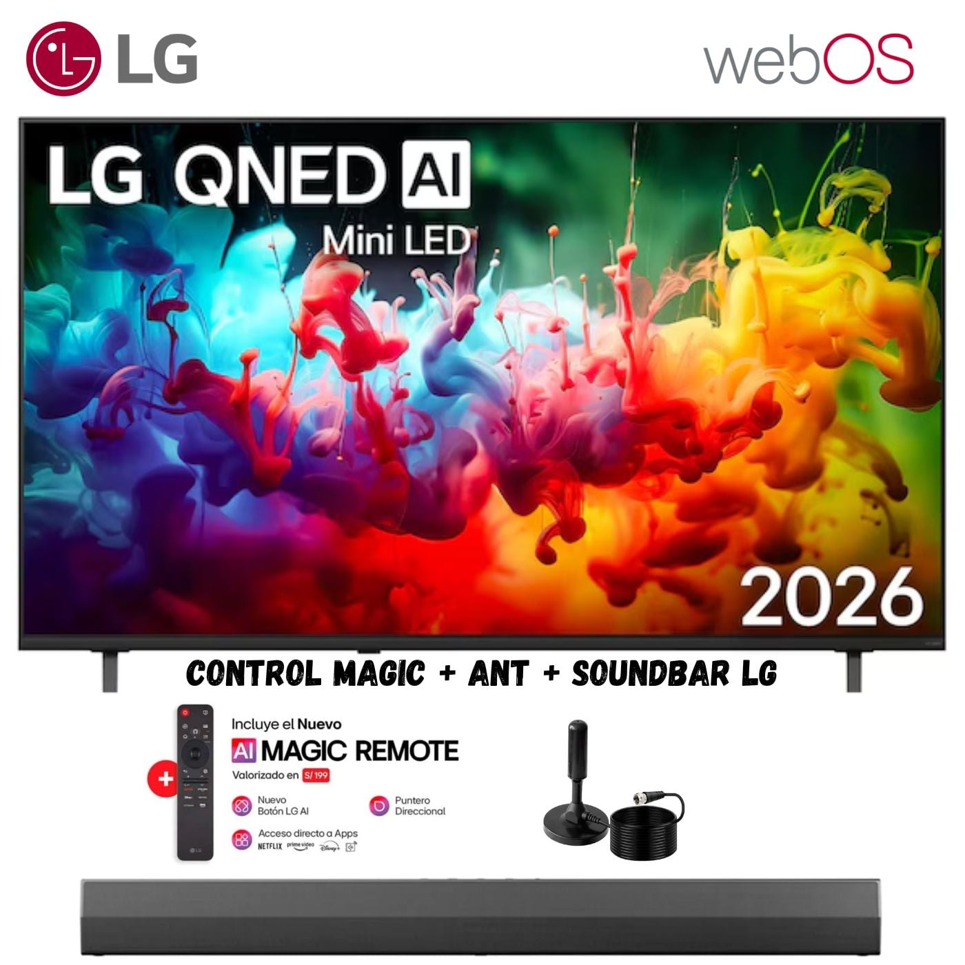 TELEVISOR SMART TV LG 65'' MINILED QNED UHD 4K WEBOS 65QNED65BSA 2026 + ANT + SOUNDBAR LG - 1