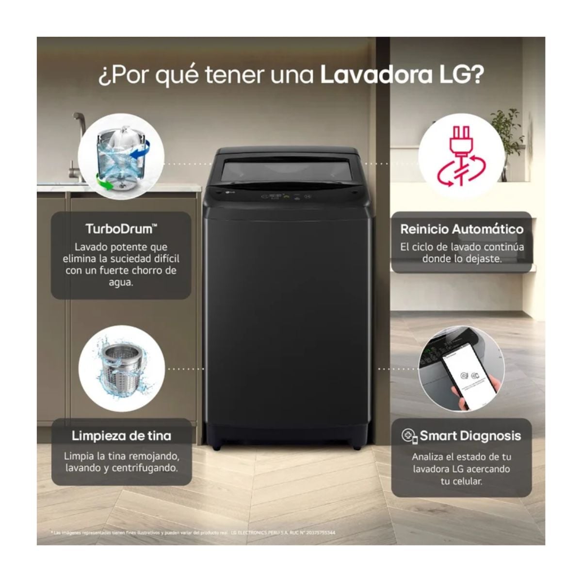 LAVADORA LG CARGA SUPERIOR 13KG WT13OBVTB ONYX NEGRO - 6