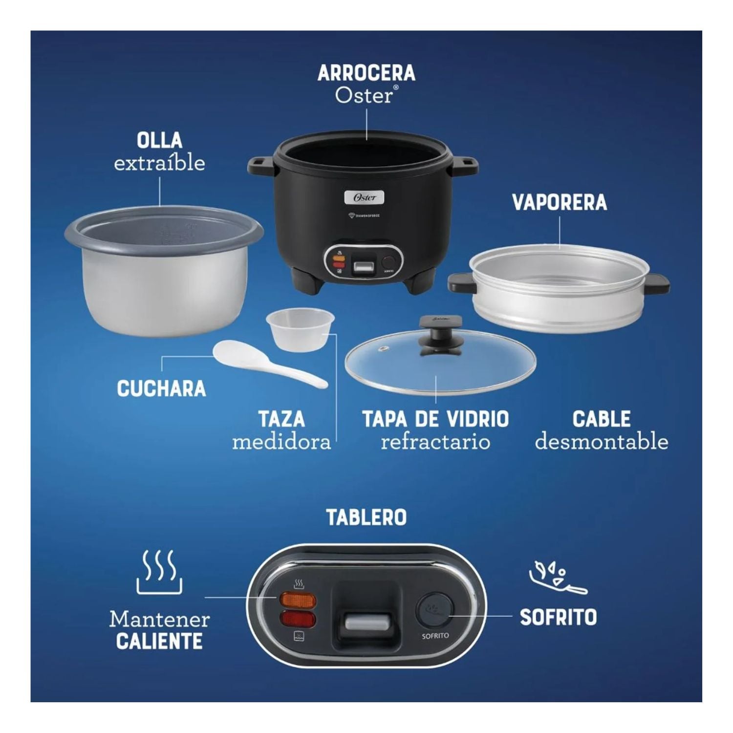 OLLA ARROCERA OSTER CKSTRC12DFBLK 3 EN 1 2.2LT DIAMOND FORCE NEGRO - 2