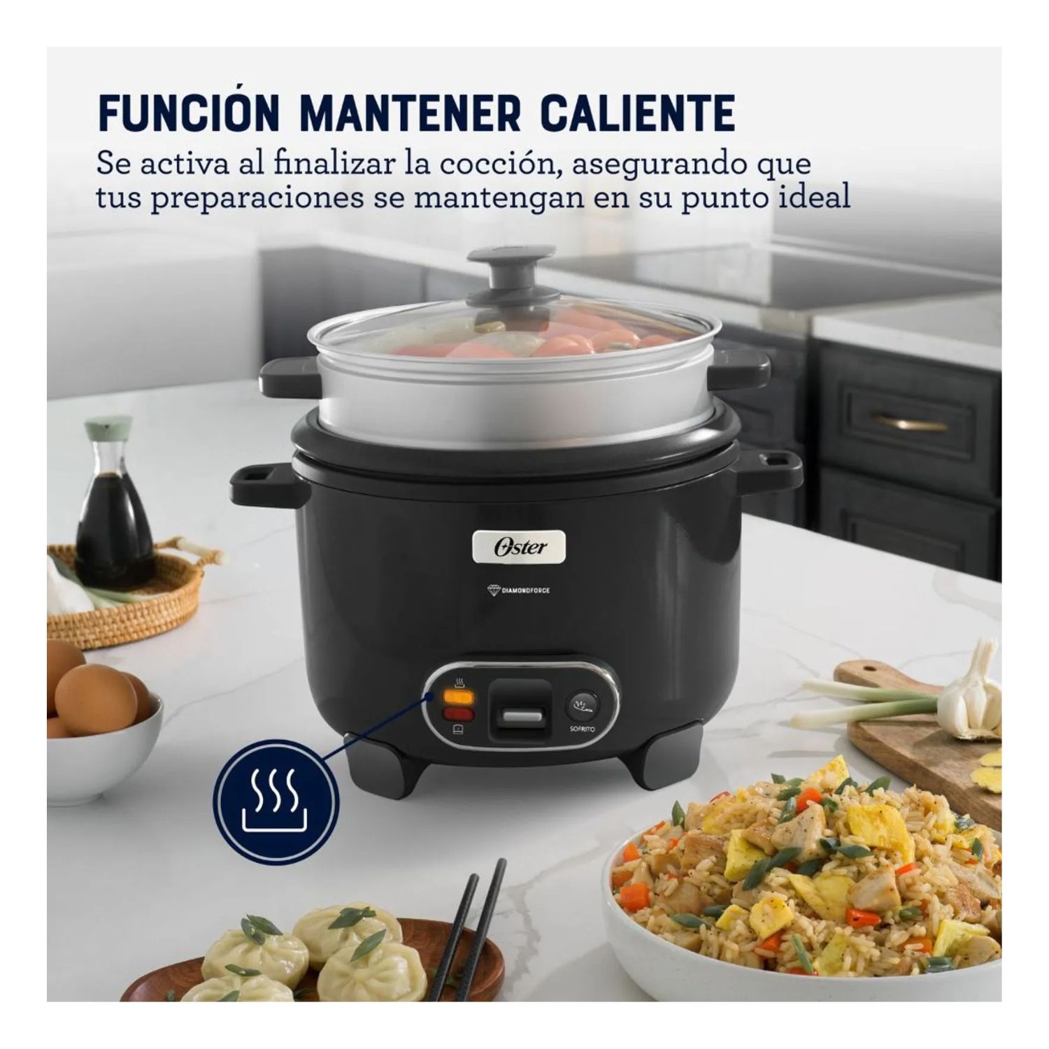 OLLA ARROCERA OSTER CKSTRC12DFBLK 3 EN 1 2.2LT DIAMOND FORCE NEGRO - 7