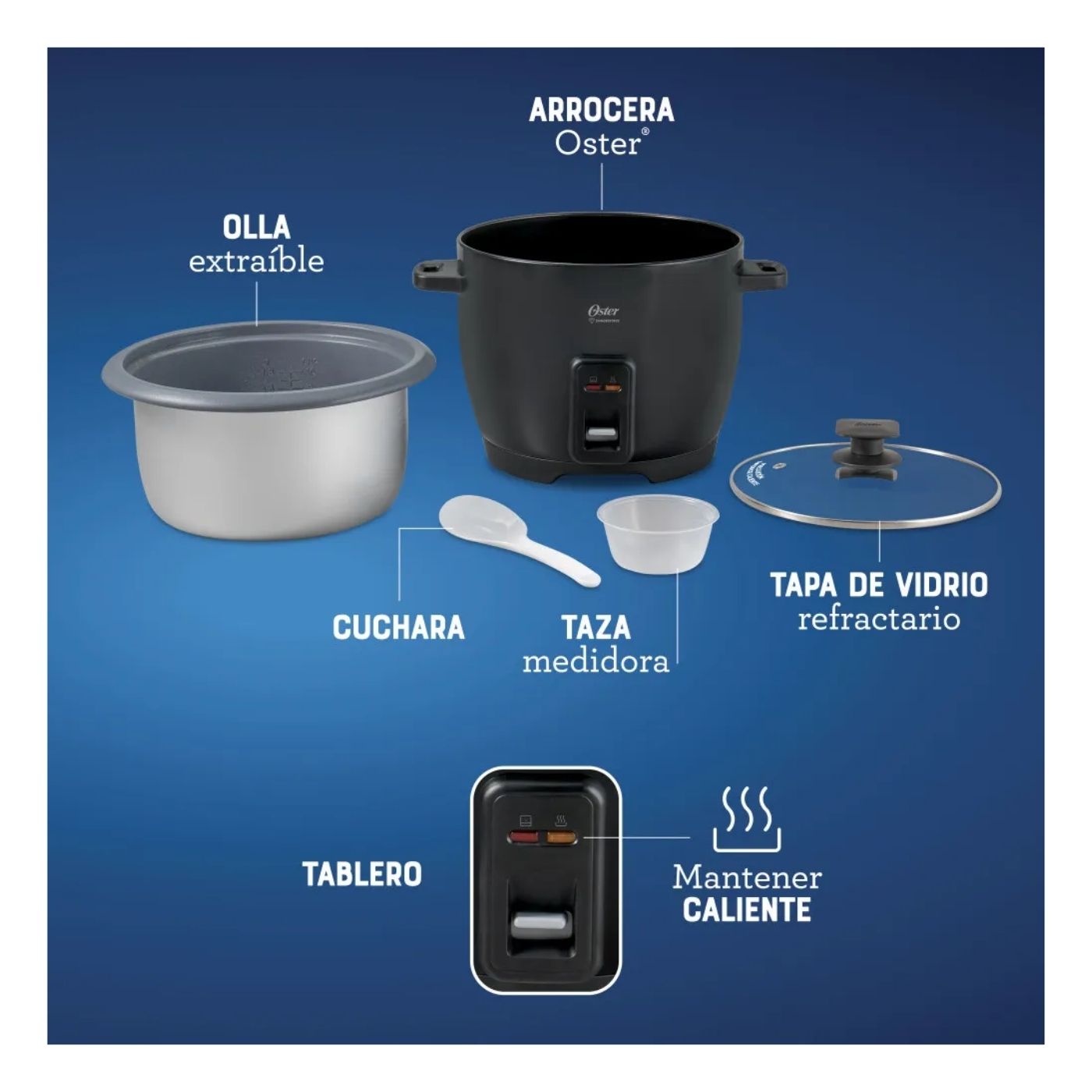 OLLA ARROCERA OSTER CKSTRCB10DFBLK DIAMONDFORCE 10 TAZAS 1.8LT NEGRO - 8