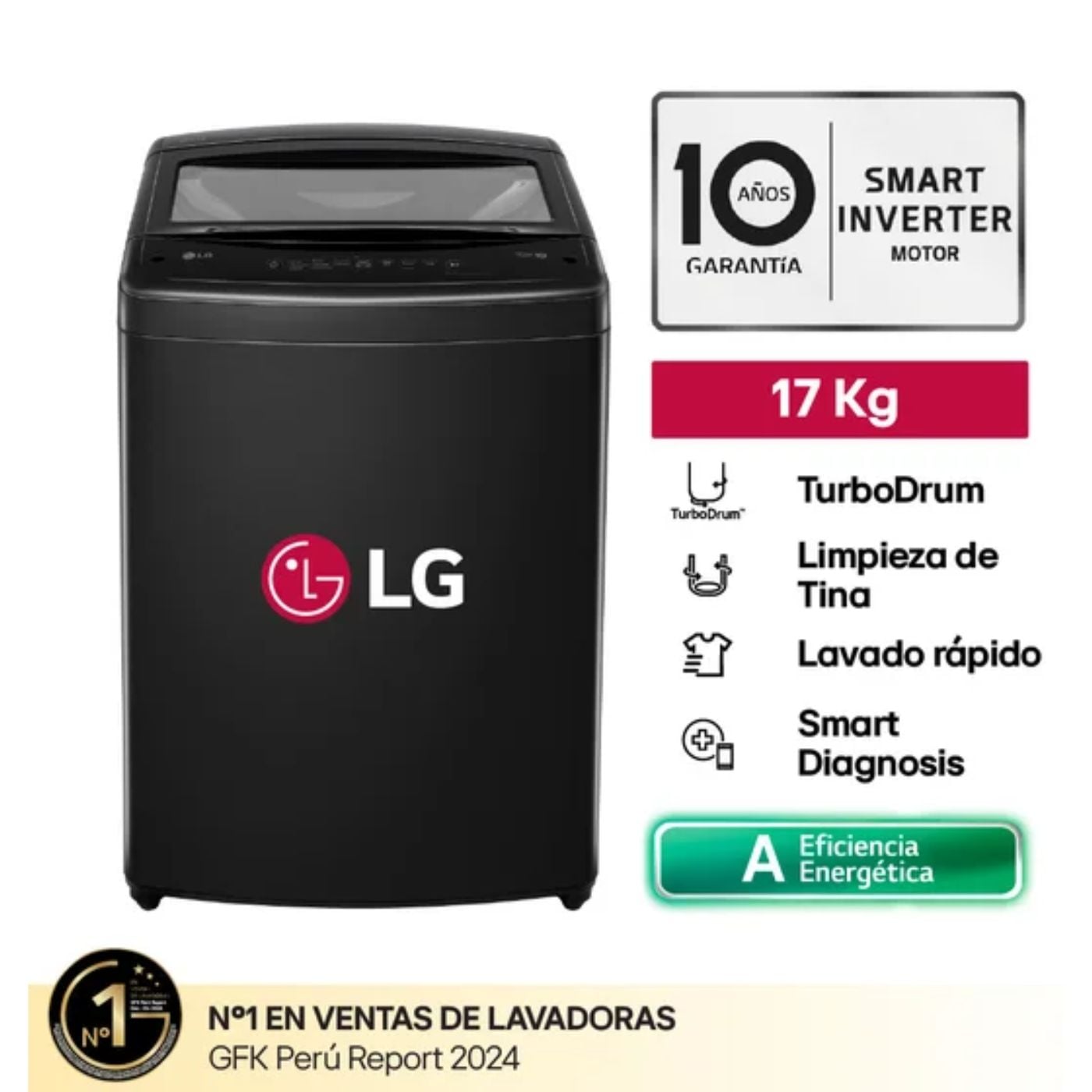 LAVADORA LG 17KG TURBODRUM SMART INVERTER WT17OBVTB NEGRO ONYXTER - 1