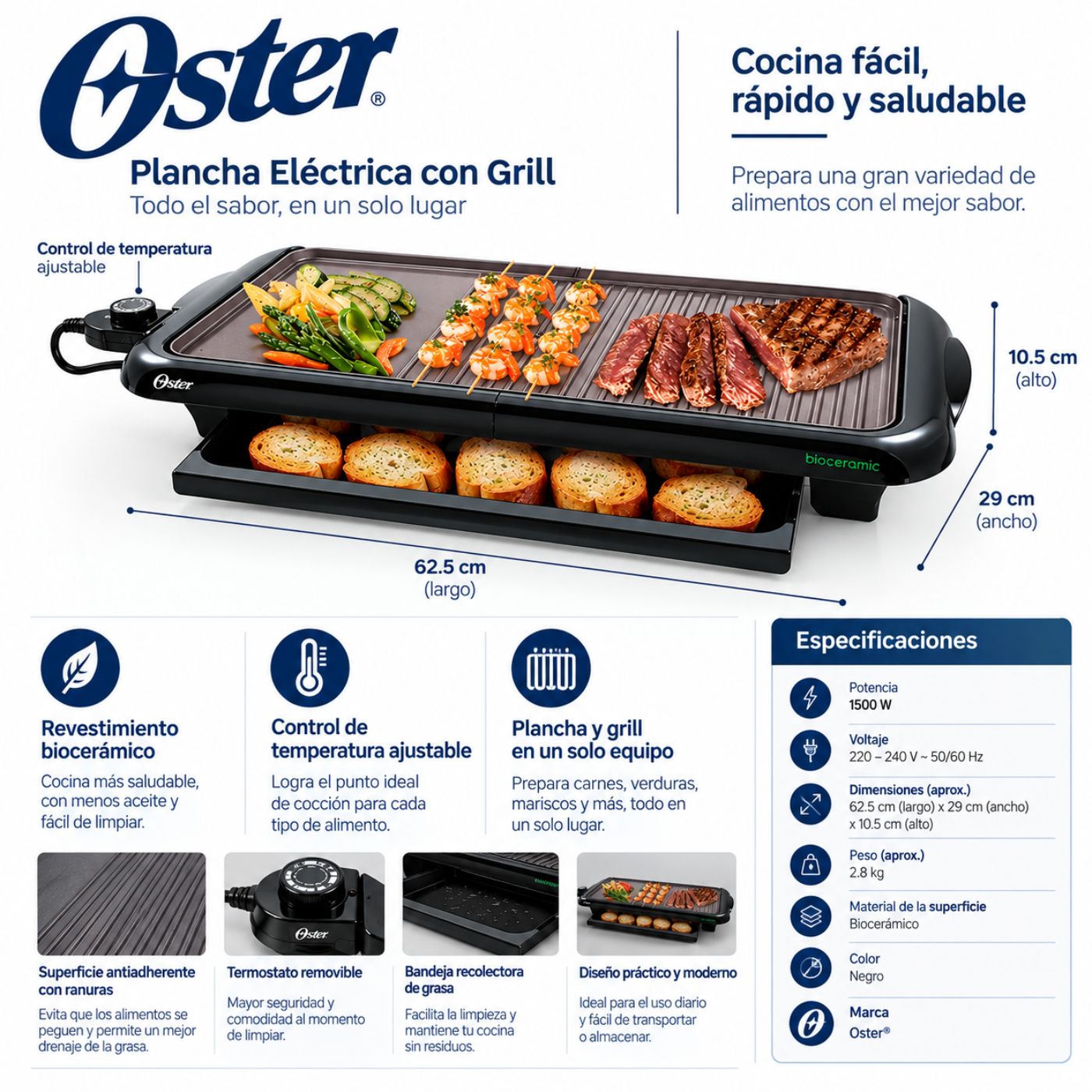 PARRILLA MULTIUSO OSTER BIOCERAMIC CKSTGR5085-053 NEGRO - 2