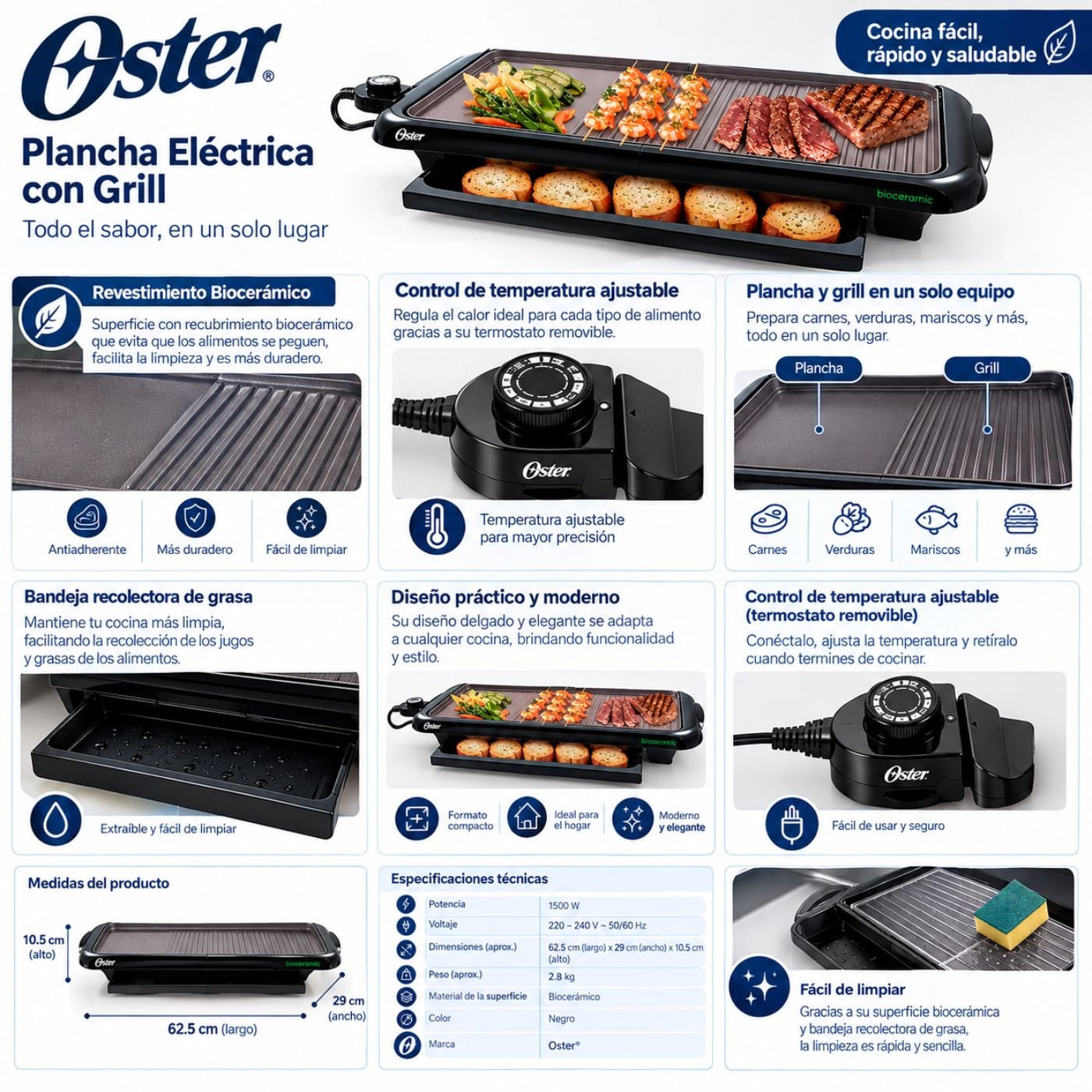 PARRILLA MULTIUSO OSTER BIOCERAMIC CKSTGR5085-053 NEGRO - 3