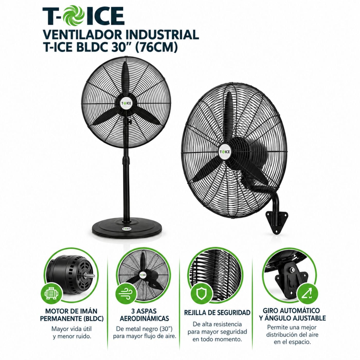 VENTILADOR INDUSTRIAL T-ICE 30'' PULGADAS MFJ-C75F NEGRO - 1