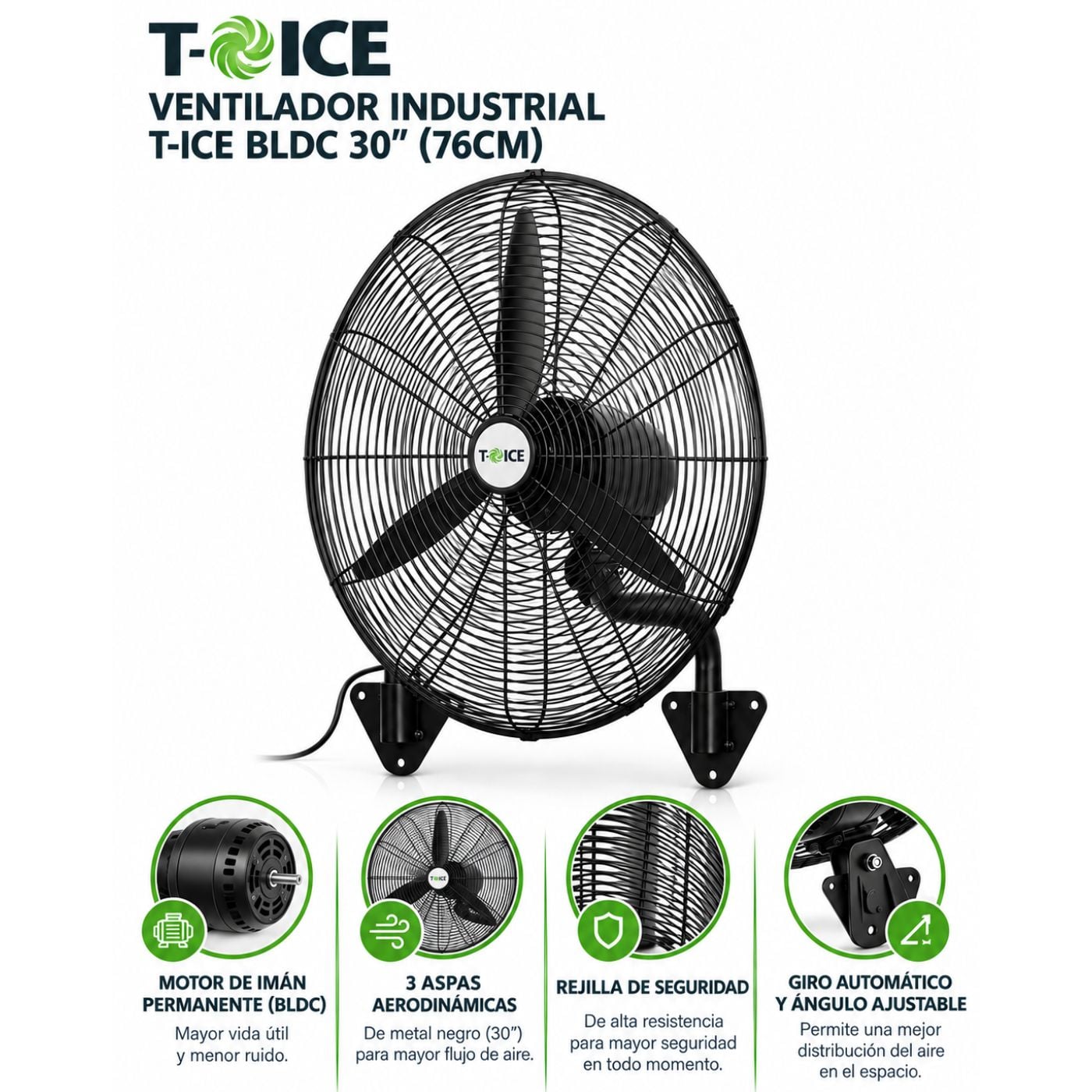 VENTILADOR INDUSTRIAL T-ICE 30'' PULGADAS MFJ-C75F NEGRO - 2