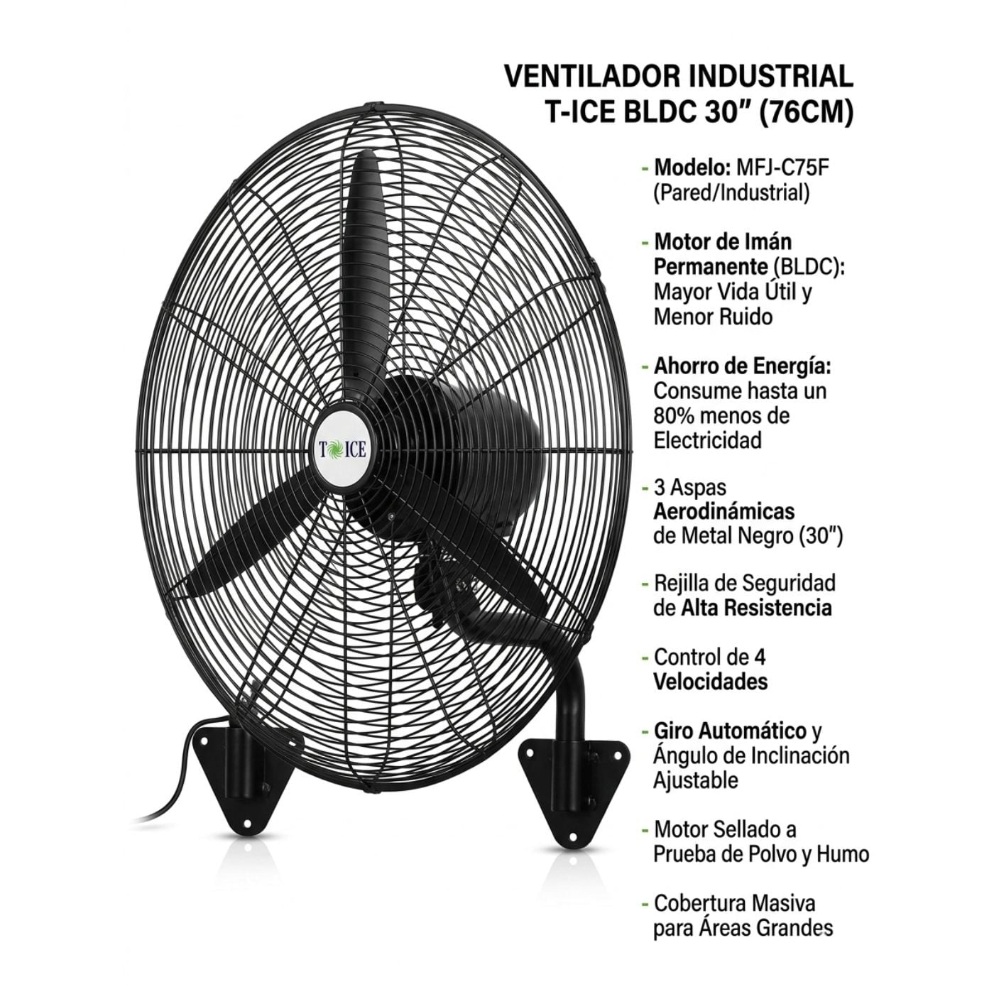 VENTILADOR INDUSTRIAL T-ICE 30'' PULGADAS MFJ-C75F NEGRO - 3