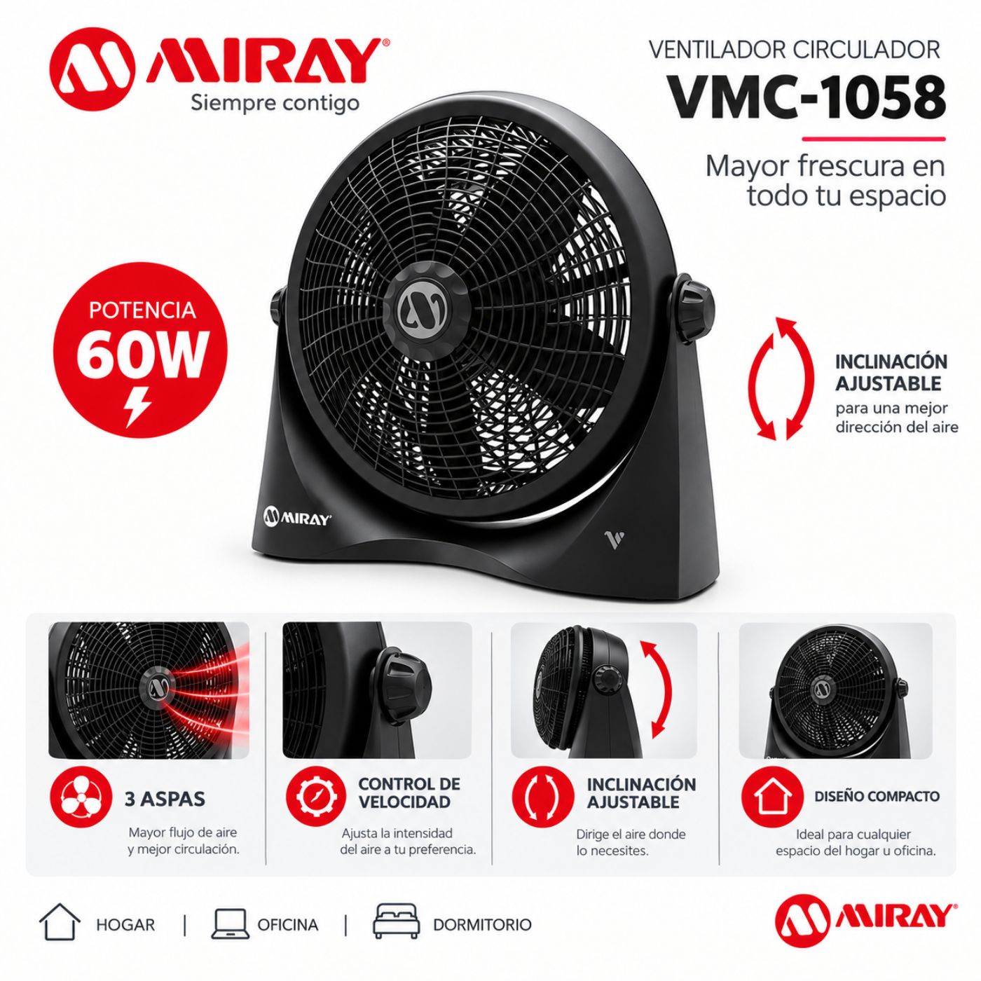 VENTILADOR CIRCULAR MIRAY 16'' VMC-1058 NEGRO - 2