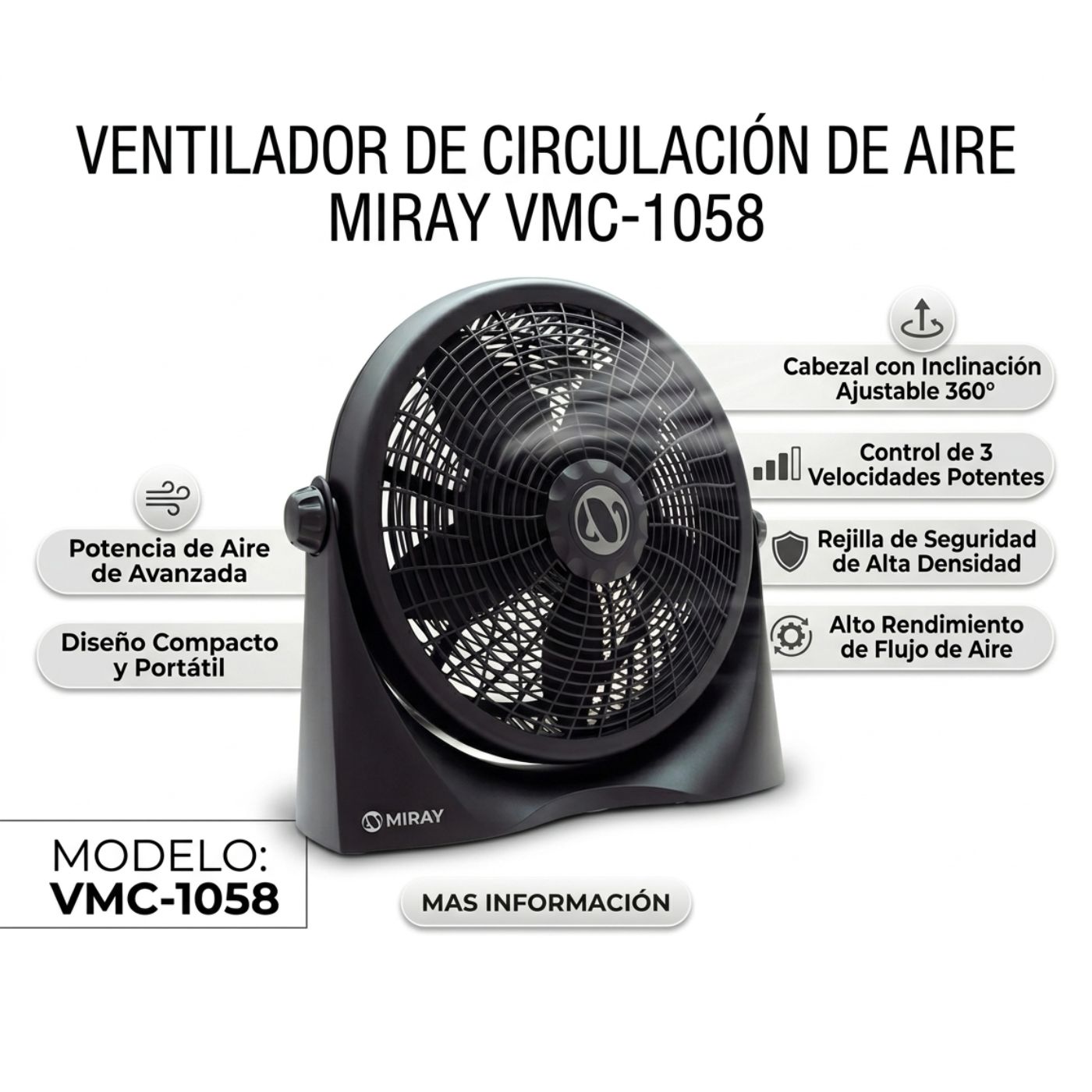 VENTILADOR CIRCULAR MIRAY 16'' VMC-1058 NEGRO - 4