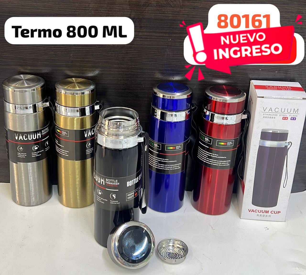 TERMO DE ACERO 800 ML NEGRO – PRÁCTICO Y DURADERO - 2