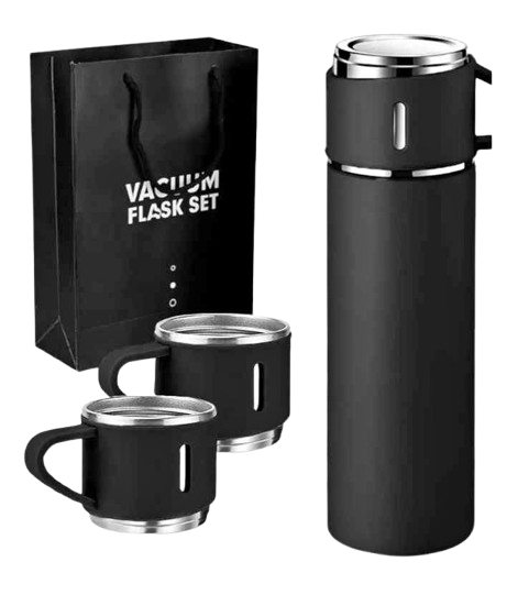 TERMO CON TAZAS VACUUM COLOR NEGRO - 1