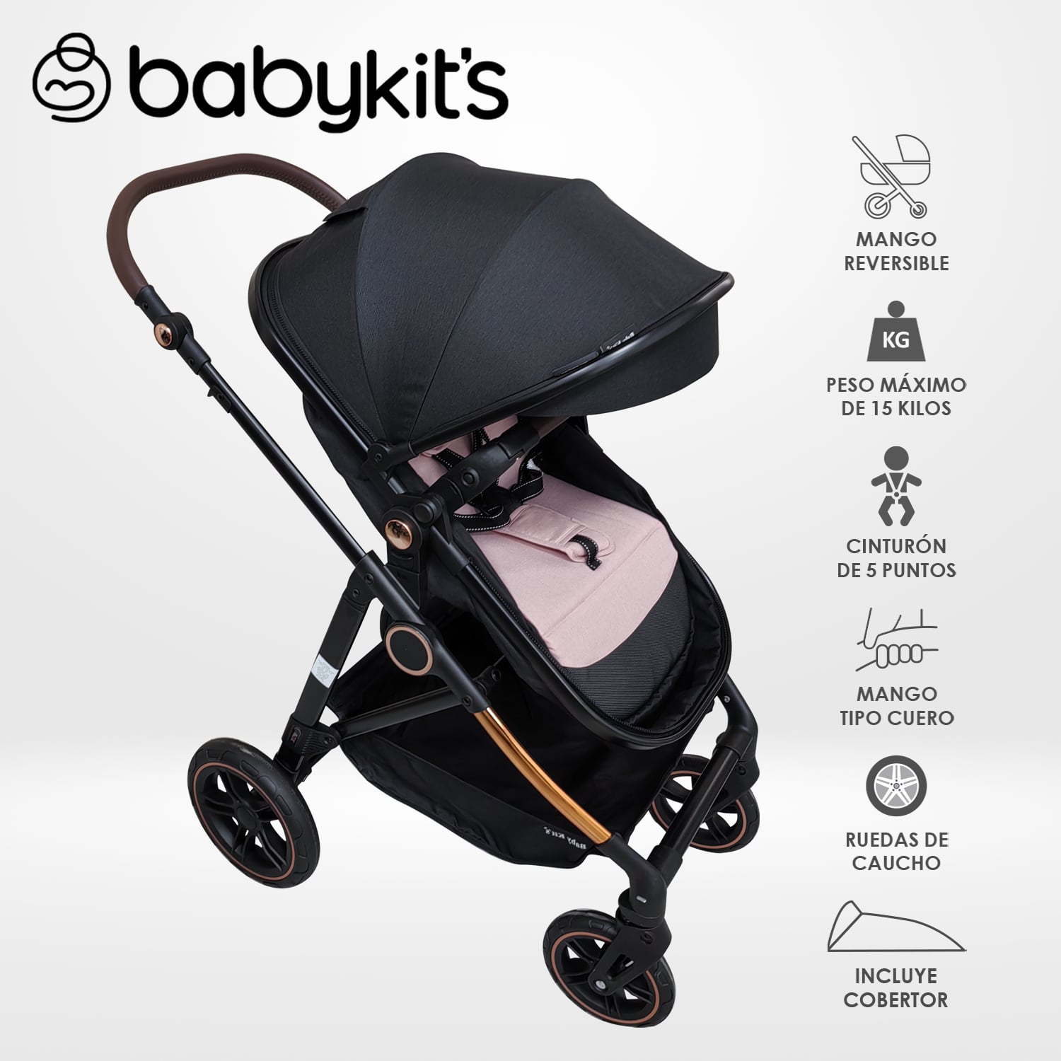 COCHE CUNA VOX T GOLD ROSADO - 1