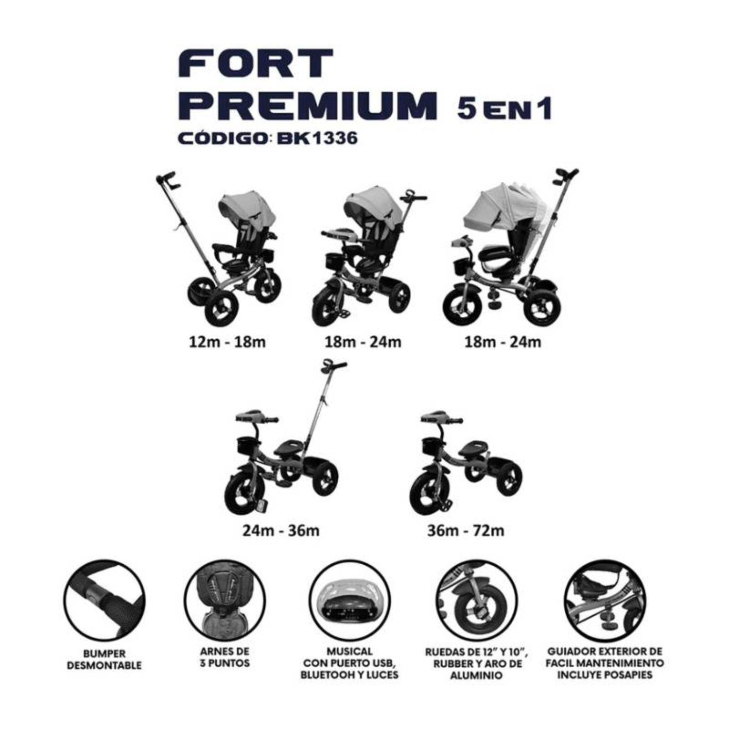 TRICICLO FORT PREMIUM GOLD - 5 EN 1 BEIGE - 4