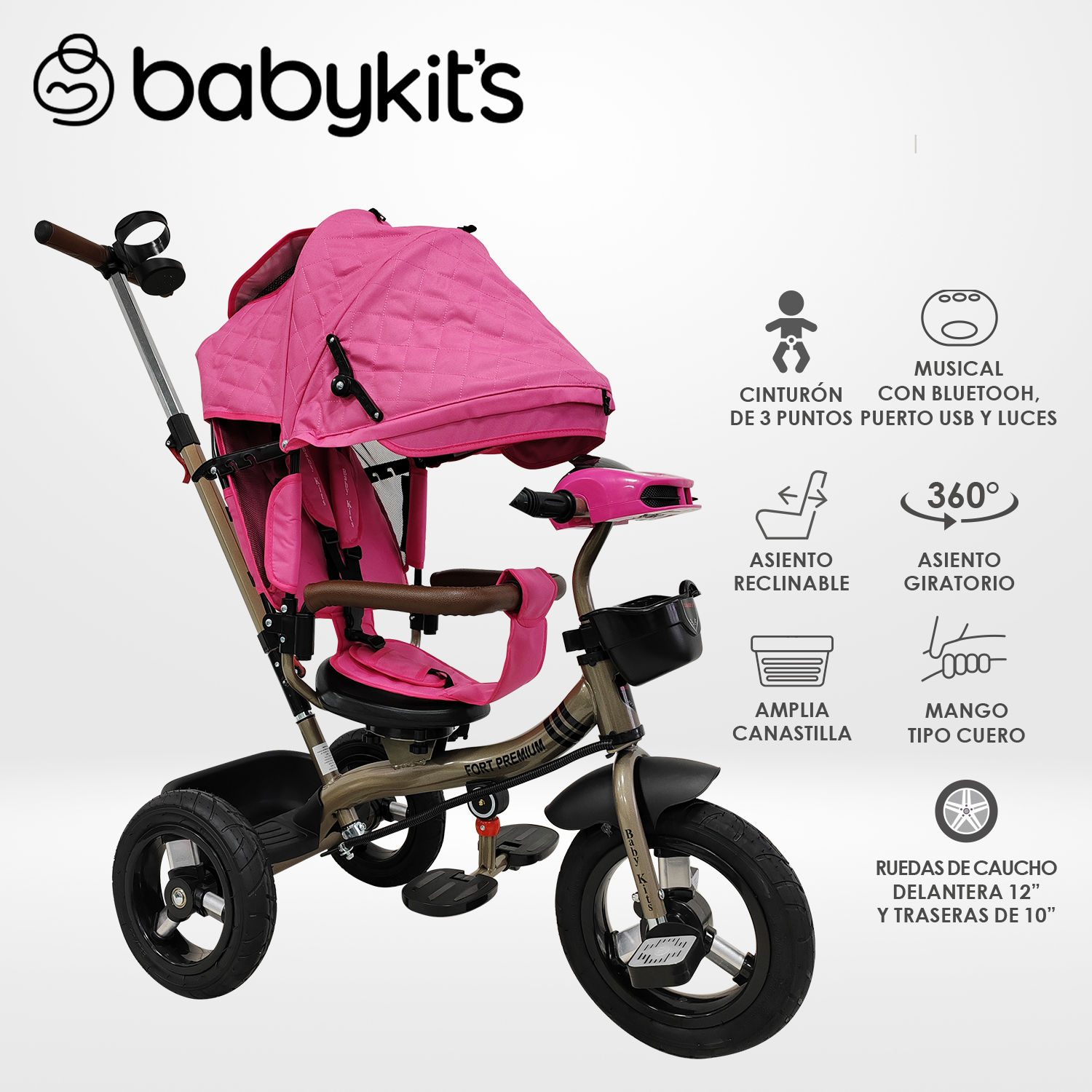 TRICICLO FORT PREMIUM GOLD - 5 EN 1 FUCSIA - 1