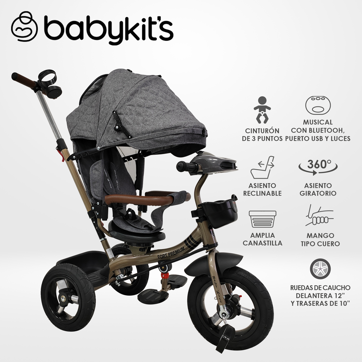 TRICICLO FORT PREMIUM GOLD - 5 EN 1 GRIS - 1