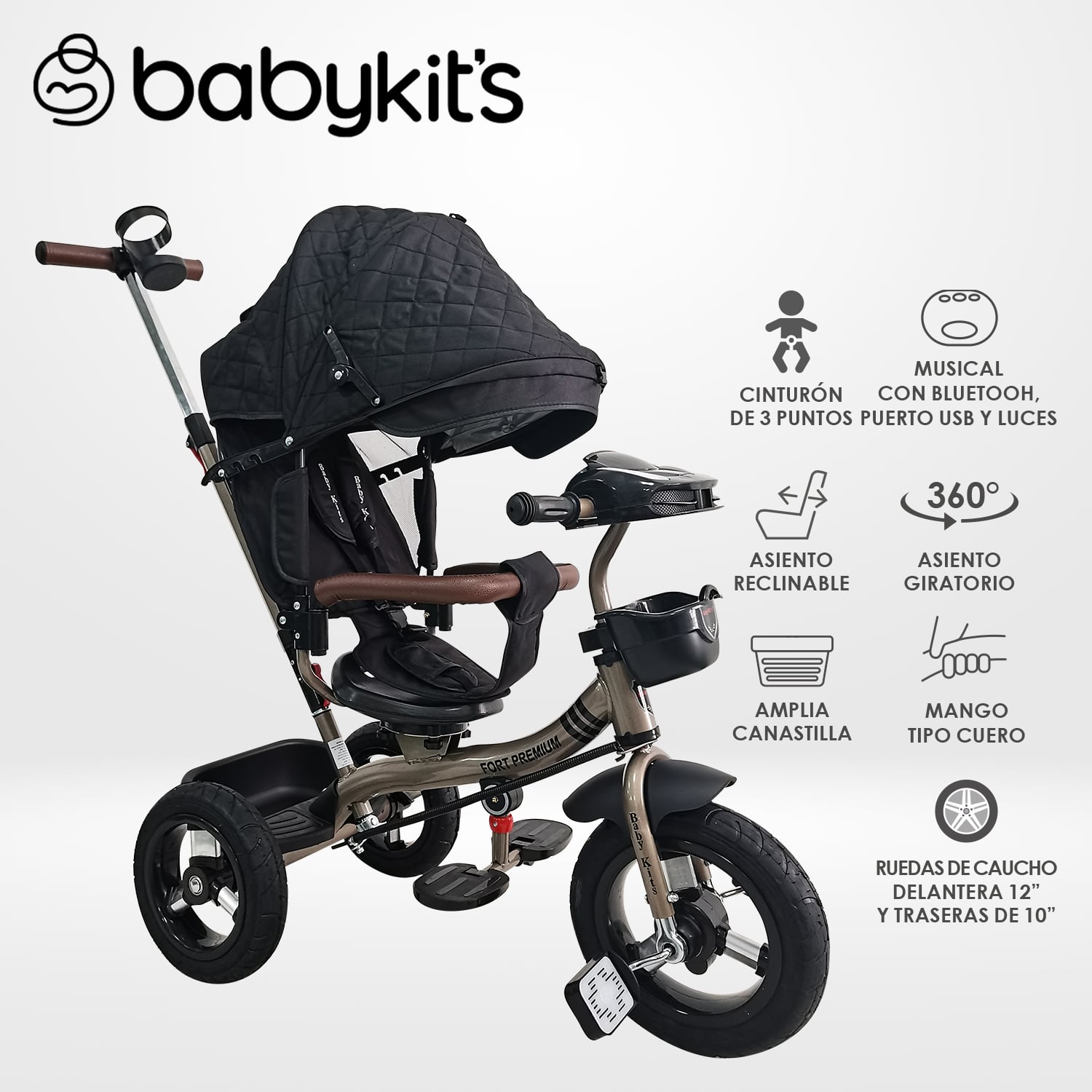 TRICICLO FORT PREMIUM GOLD - 5 EN 1 NEGRO - 1