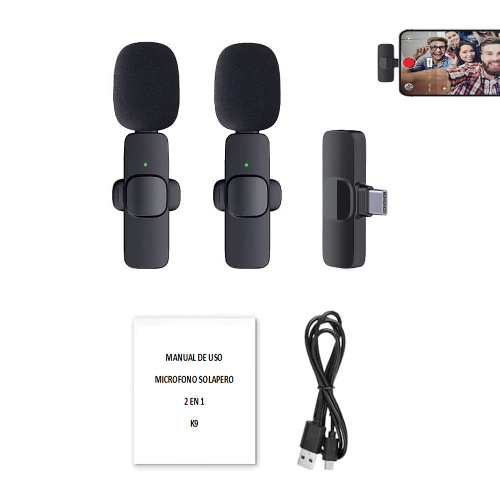 MICRÓFONOS INALÁMBRICO K9 DUAL TIPO C S SOLAPEROS 2 EN 1 K9 TIPO C - 2