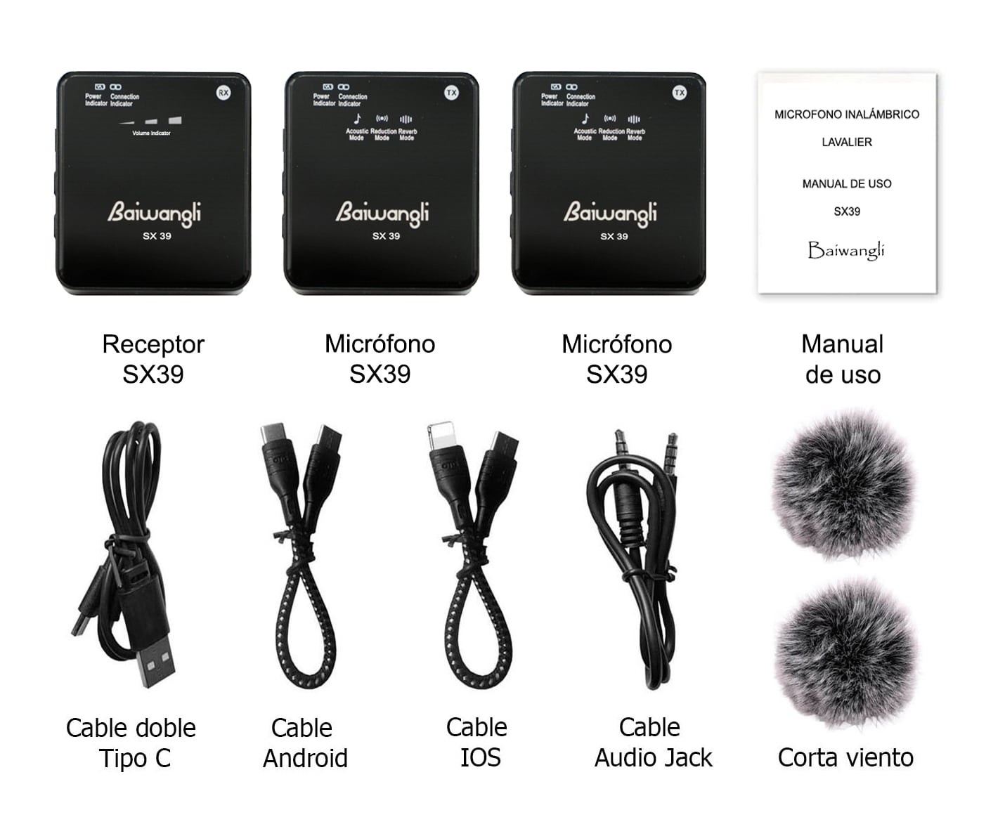 MICRÓFONOS INALÁMBRICO SX39 S DUAL TIPO C IOS CÁMARAS EQUIPOS SONIDO Y ESTUCHE - 3