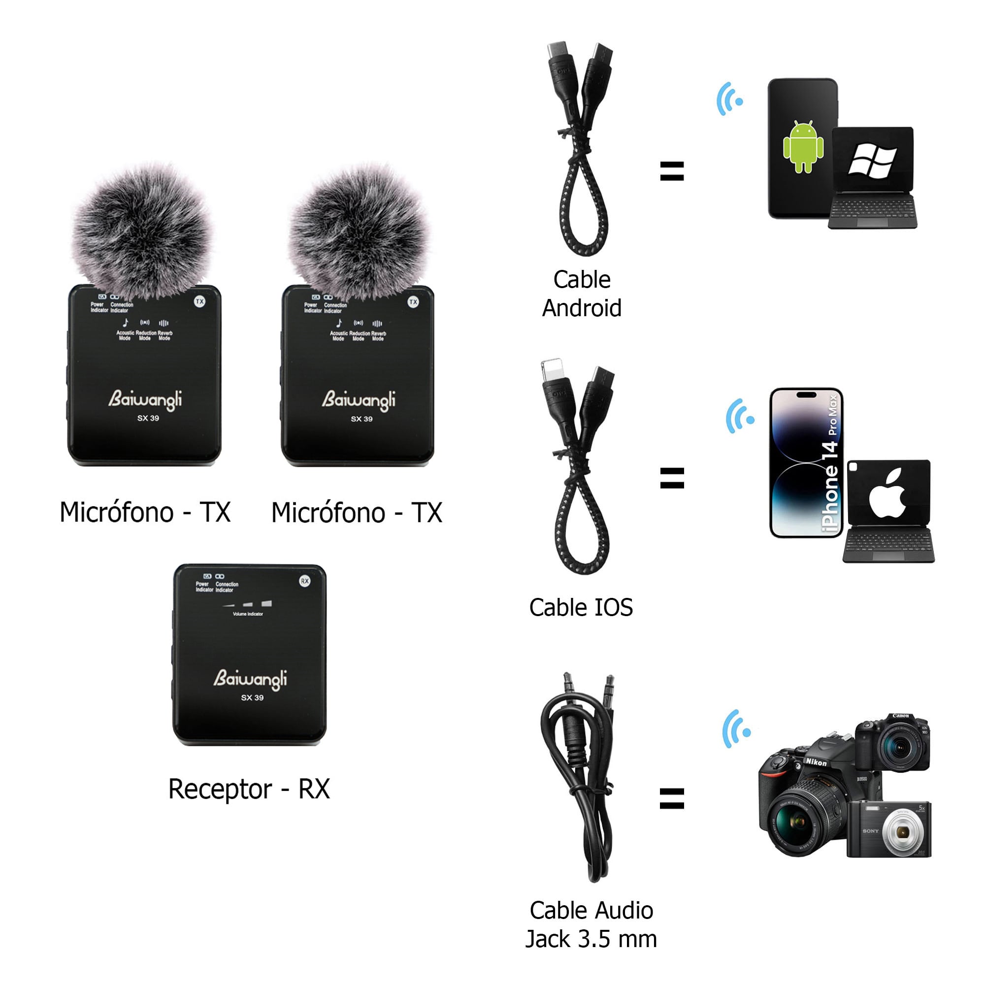 MICRÓFONOS INALÁMBRICO SX39 S DUAL TIPO C IOS CÁMARAS EQUIPOS SONIDO Y ESTUCHE - 5