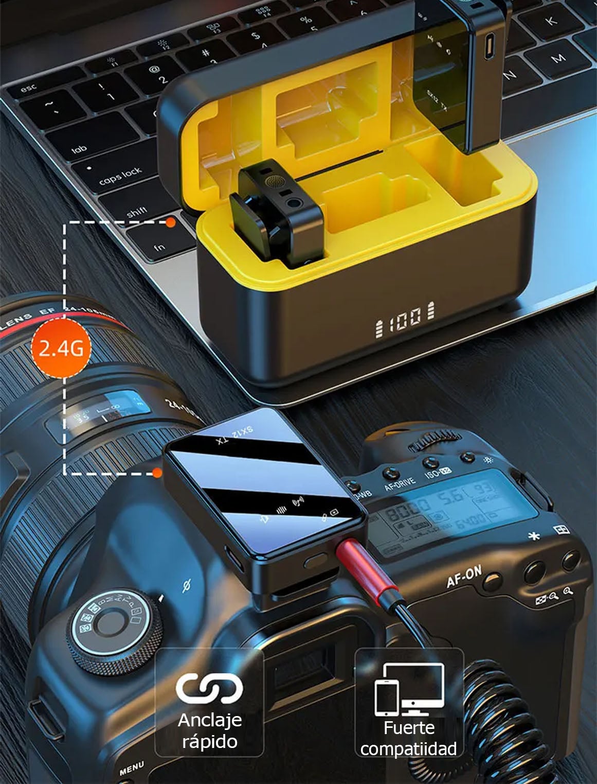 MICRÓFONOS INALÁMBRICO SX12 S DUAL 3 EN 1 TIPO C IPHONE CÁMARA DSLR Y EQUIPOS SONIDO CON BASE CARGA E INDICDOR LED - 4