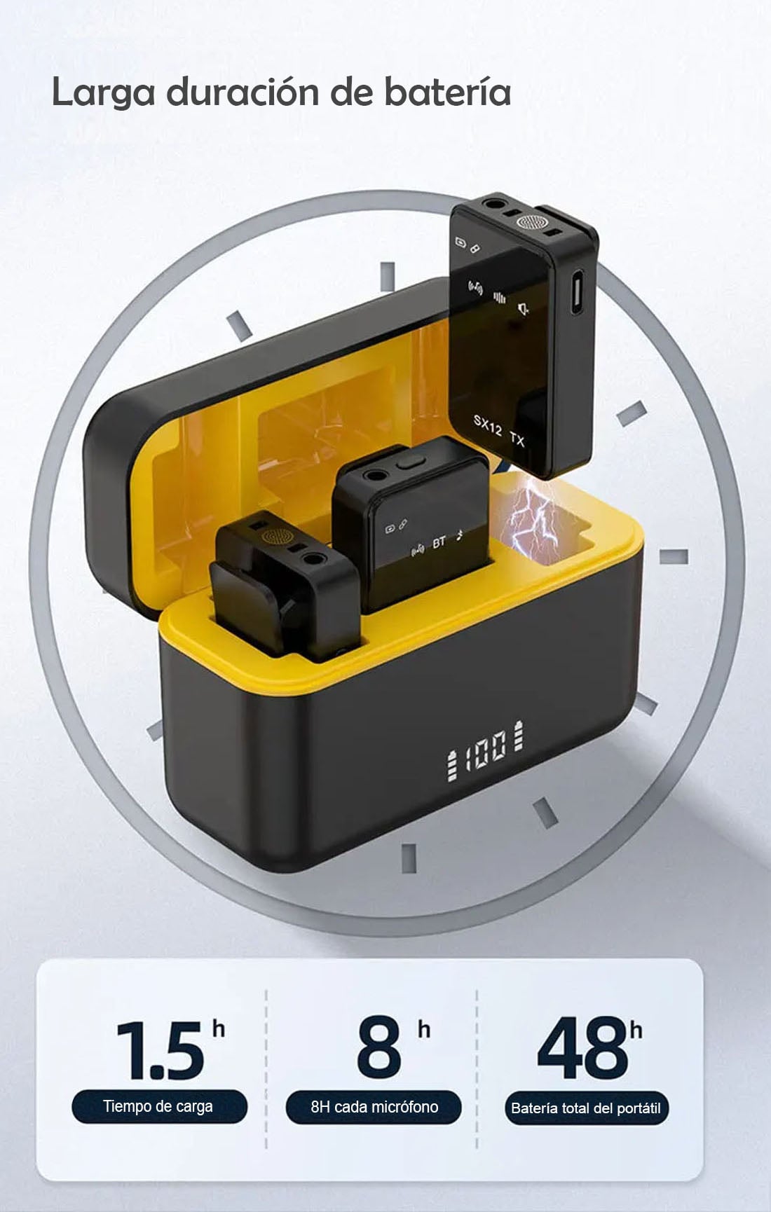 MICRÓFONOS INALÁMBRICO SX12 S DUAL 3 EN 1 TIPO C IPHONE CÁMARA DSLR Y EQUIPOS SONIDO CON BASE CARGA E INDICDOR LED - 5