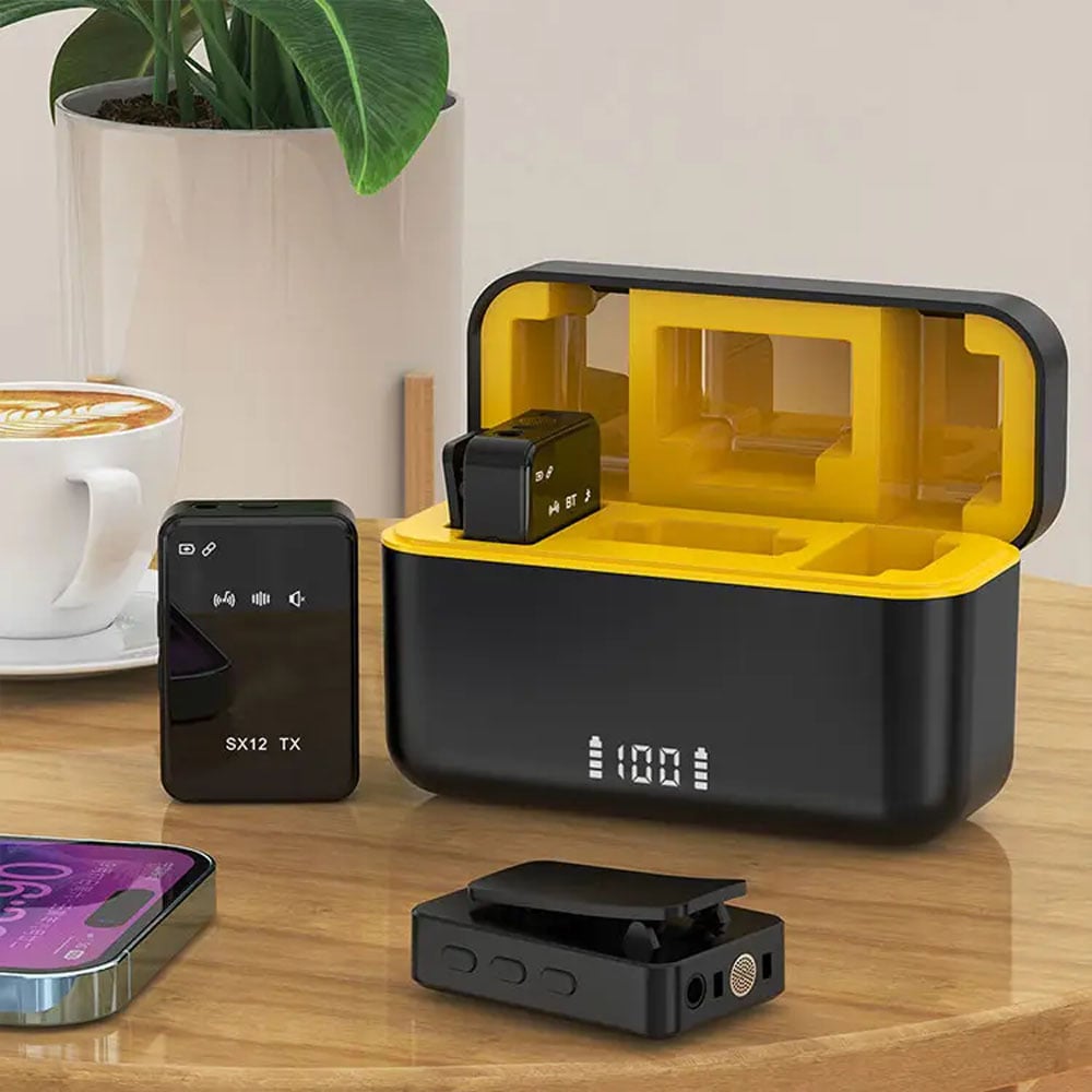 MICRÓFONOS INALÁMBRICO SX12 S DUAL 3 EN 1 TIPO C IPHONE CÁMARA DSLR Y EQUIPOS SONIDO CON BASE CARGA E INDICDOR LED - 6