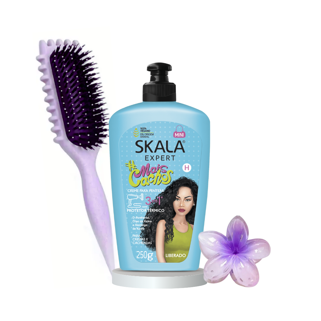 KIT DE CREMA DE PIENAR CON PROTECTOR TERMICO SKALA MAS PEINE CURLY Y GANCHO - 1