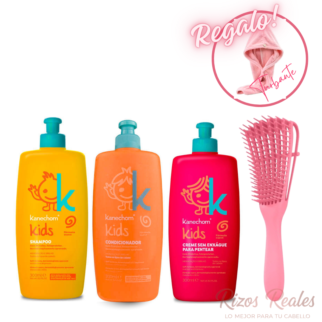 KIT SHAMPOO, ACONDICIONADOR Y CREMA KANECHOM KIDS - HIDRATACIÓN Y BRILLO - 1