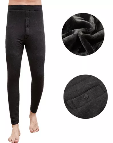 PANTALON POLIESTER SPANDEX HOMBRE NEGRO CALENTADOR MICROPOLAR EFECTO TERMICO ABRIGADOR - 3