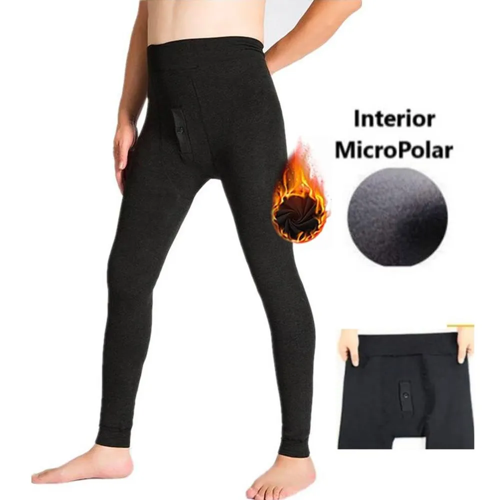 PANTALON POLIESTER SPANDEX HOMBRE NEGRO CALENTADOR MICROPOLAR EFECTO TERMICO ABRIGADOR - 2