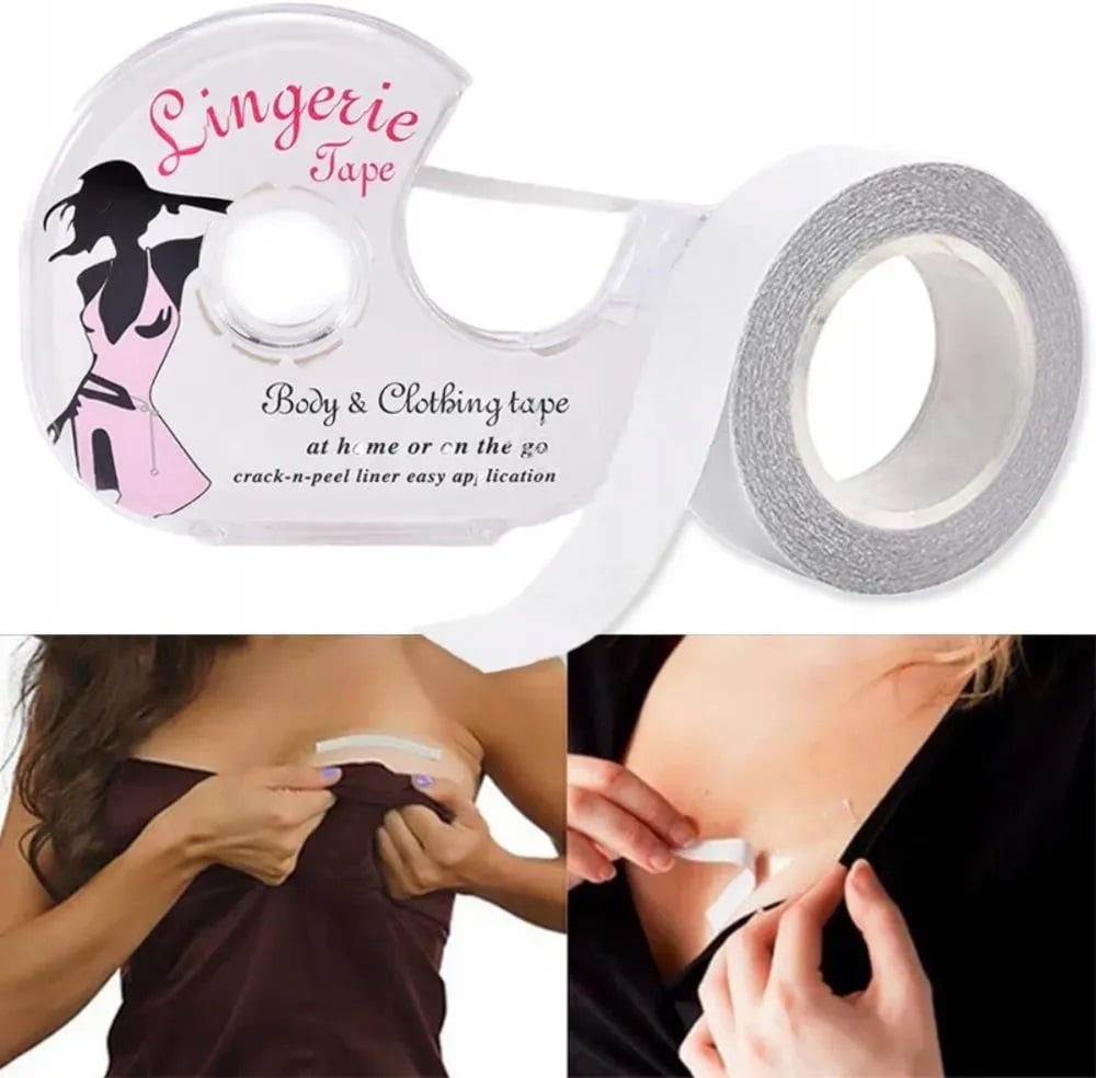 CINTA DOBLE CONTACTO DE VESTIR DE DOBLE RARA PARA ROPA Y CUERPO CON DISPENSADOR LINGERIE TAPE - 1