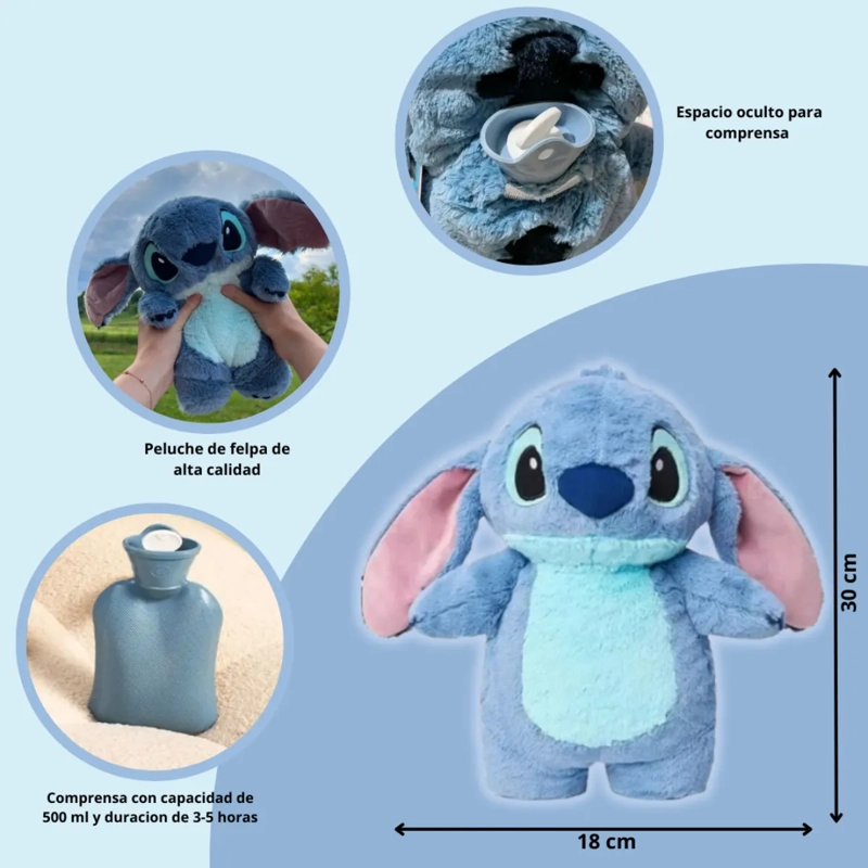 PELUCHE STITCH  + BOLSA AGUA CALIENTE PARA CÓLICOS AZUL - 2