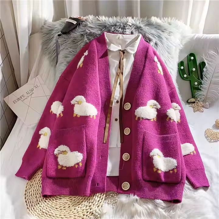 CHOMPA CARDIGAN PINK AESTHETIC OVEJAS - ESTILO COREANO - 1