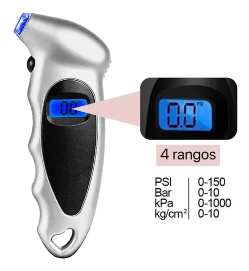 MEDIDOR DE PRESIÓN DIGITAL PORTÁTIL PARA NEUMÁTICOS 150 PSI - GRIS - 2