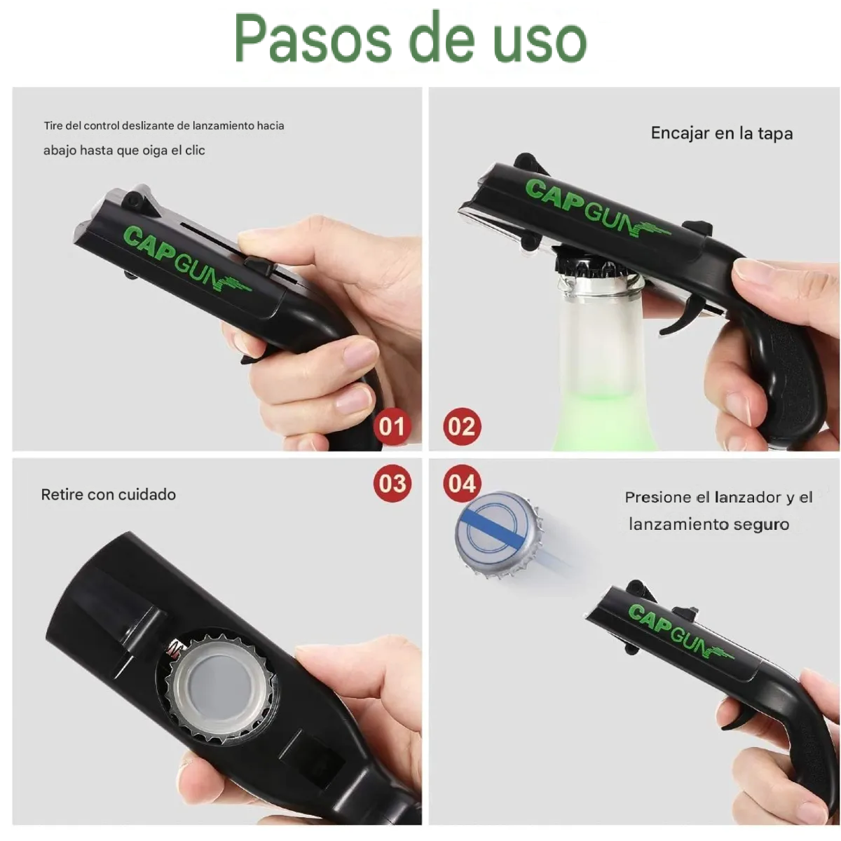 PACK X2 - CAP GUN - DESTAPADOR DE BOTELLAS TIPO PISTOLA LANZA CHAPITAS - 4