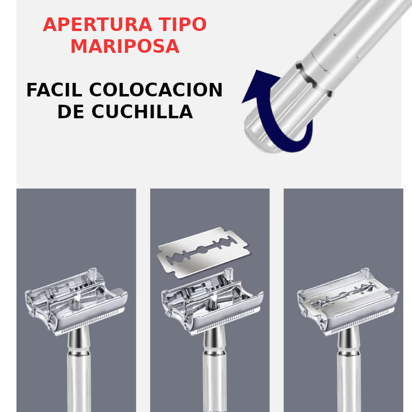 Máquina Afeitar Mariposa Afeitadora Clásica Doble Filo + Hojillas Gillete - 3