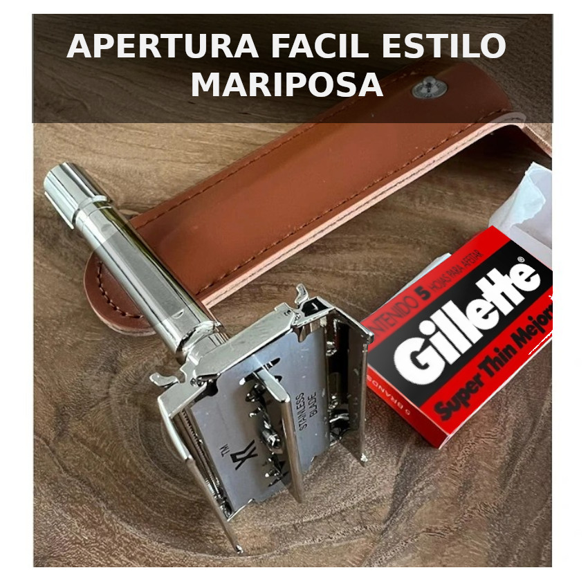 Máquina Afeitar Mariposa Afeitadora Clásica Doble Filo + Hojillas Gillete - 6