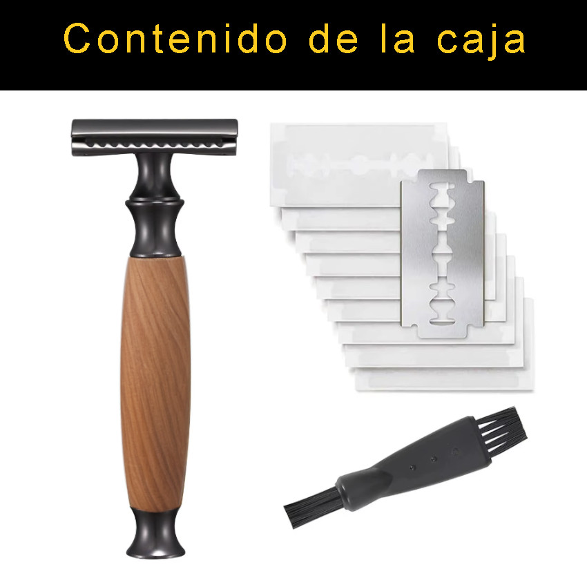 MAQUINA AFEITAR RASURADORA CLÁSICA AFEITADORA METAL Y MADERA+ NAVAJAS - 4