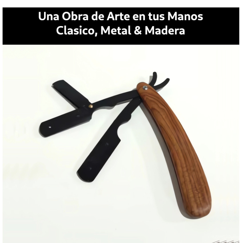 NAVAJA AFEITAR 3 CUERPOS ACERO INOX. CON MANGO MADERA - 3