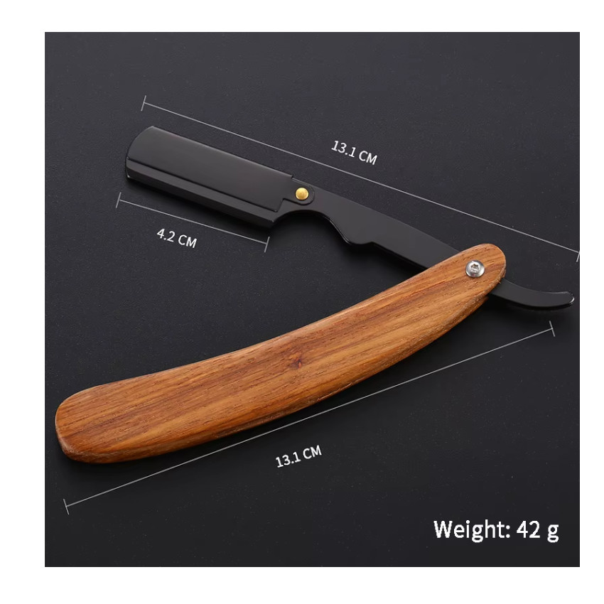 NAVAJA AFEITAR 3 CUERPOS ACERO INOX. CON MANGO MADERA - 5