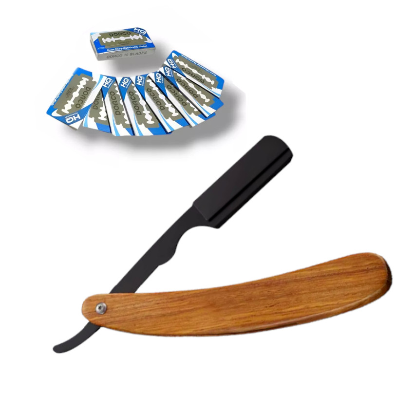 NAVAJA AFEITAR PLEGABLE 3 CUERPOS ACERO INOX. MANGO MADERA - 1