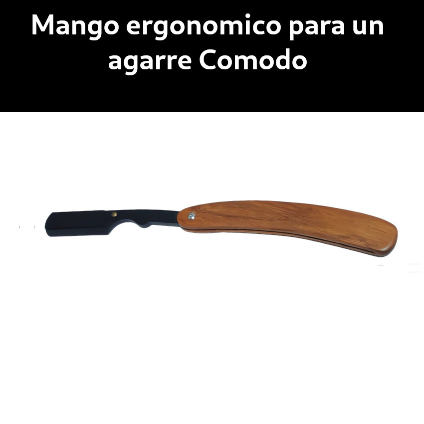 NAVAJA AFEITAR PLEGABLE 3 CUERPOS ACERO INOX. MANGO MADERA - 3